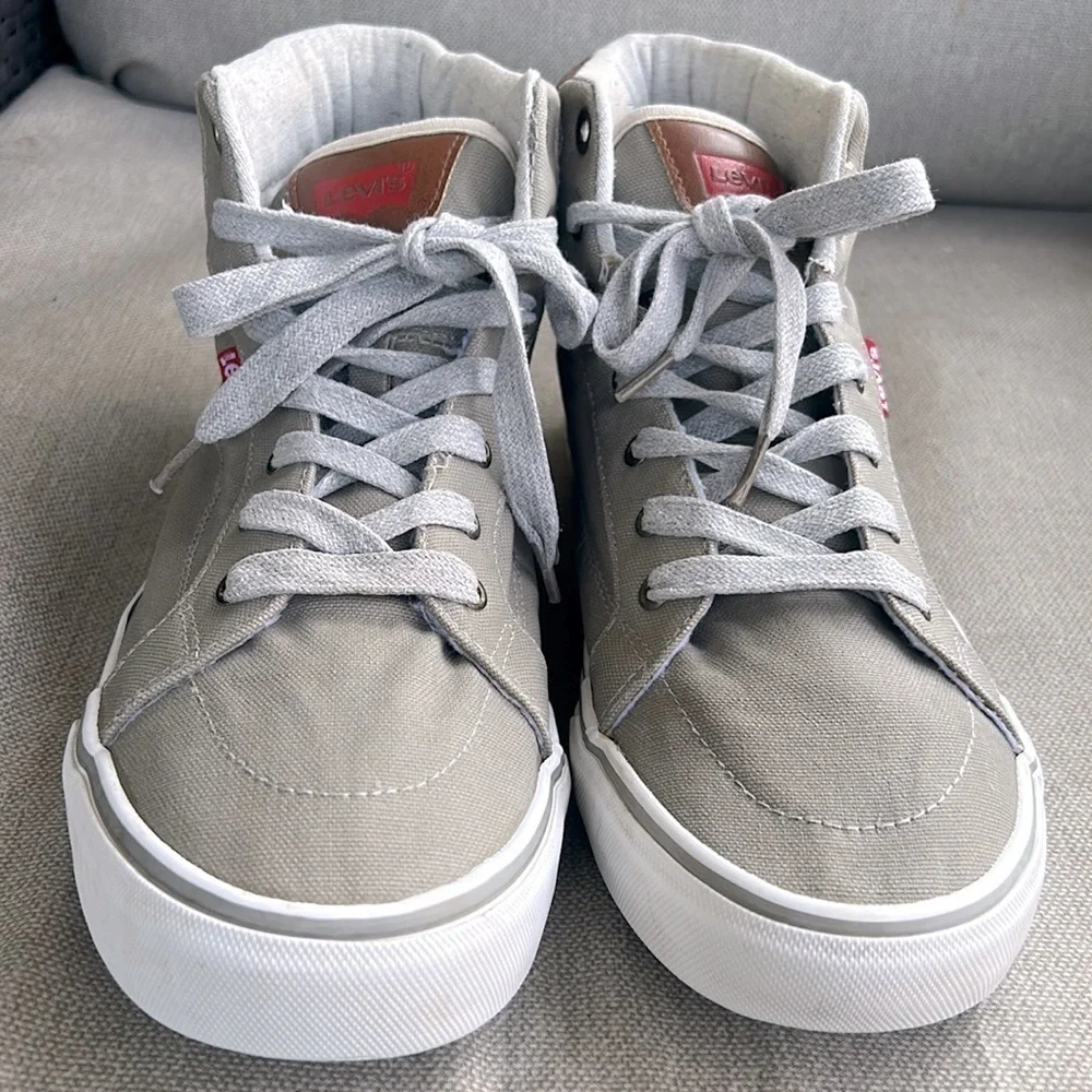 Levi’s Gray Brown Canvas High Top Sneakers Lace Up Casual Streetwear‎ Men’s 8.5